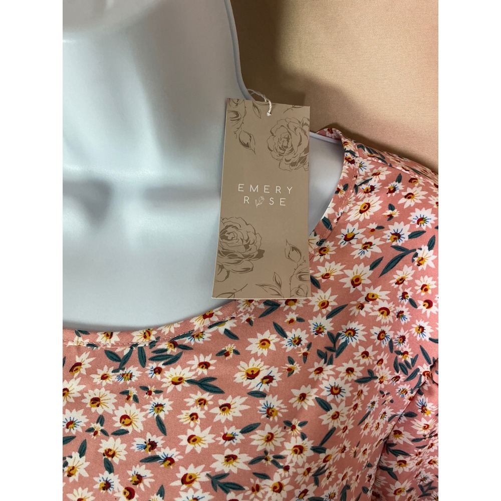 Emery Rose Floral Puff Sleeve Blouse Womens 4XL Pink New Daisy Boho Top - Picture 4 of 14